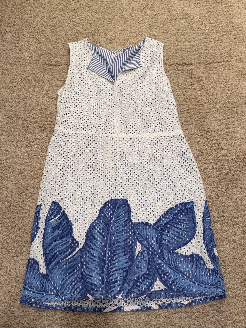 Vineyard Vines White Eyelet Dress with Blue Leaf Border